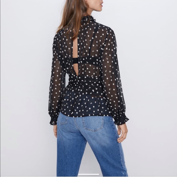 Zara contrasting embroidery blouse NWT - Picture 4 of 8